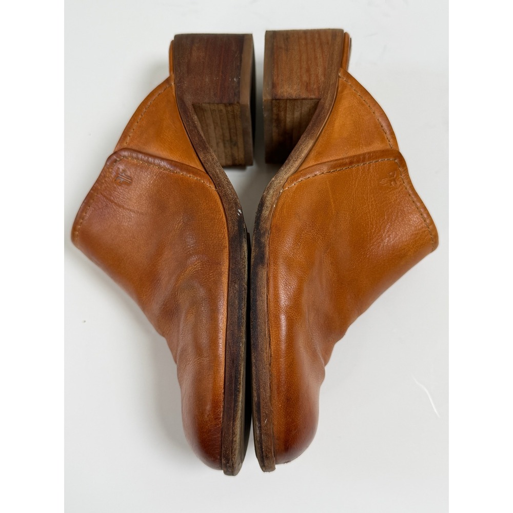 Frye Cleaire Leather Mules 8 Cognac Classic Block Heel Slip On Western Boho - Picture 8 of 9